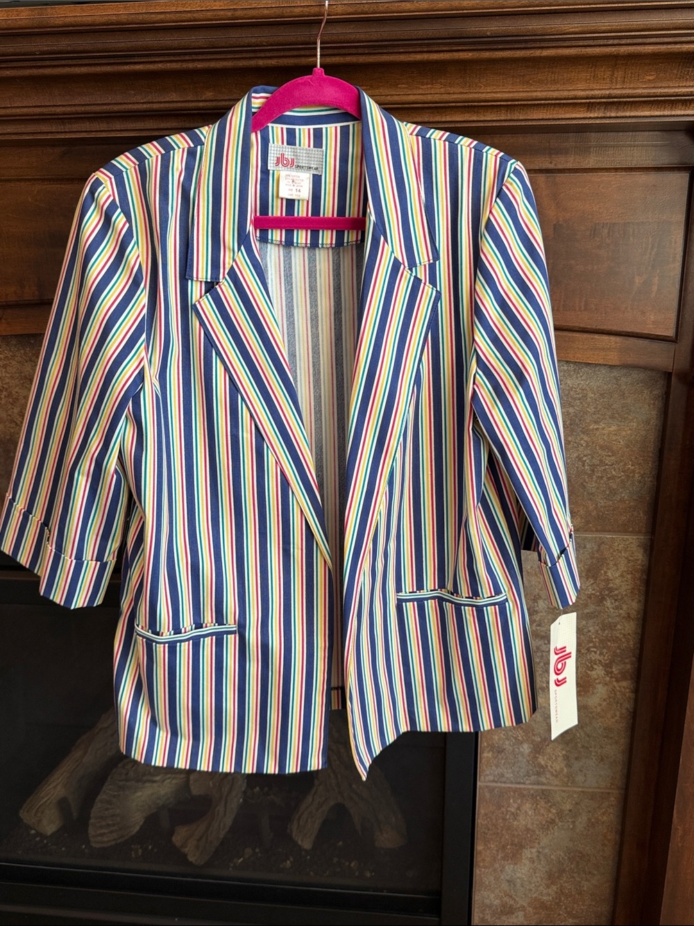 Vintage 1980s striped summer blazer jacket cotton blend size 14 NWT Preppy